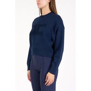 Elisabetta Franchi, Sweatshirts & Hoodies, Dames, Blauw, M, Polyester, Geknipte viscose sweatshirt met logoborduurwerk