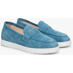 Estro, Schoenen, Dames, Blauw, 37 EU, Dames Blauwe Loafers gemaakt van Echt Velours Er 00112672