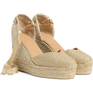 Castañer, Schoenen, Dames, Geel, 38 EU, Linnen, Chiara metallic-linnen espadrilles met striksluiting en 11 cm sleehak met dubbele platform.