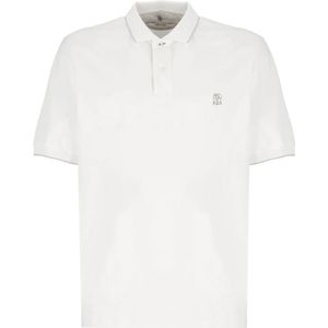 Brunello Cucinelli, Tops, Heren, Wit, S, Katoen, Witte Katoenen Poloshirt met Logo