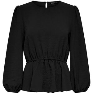Only, Blouses & Shirts, Dames, Zwart, M, Polyester, Zwarte lange mouw ronde hals blouse