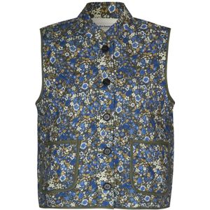 Lollys Laundry, Jassen, Dames, Veelkleurig, XL, Gewatteerde Blauwe Vest met All-Over Print