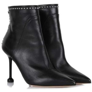 Ninalilou, Schoenen, Dames, Zwart, 37 EU, Leer, Studded Leren Enkellaars Zwart