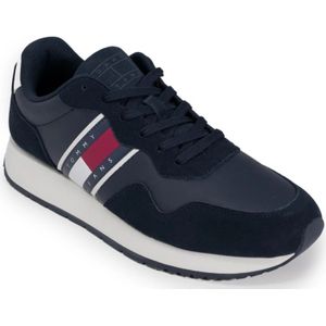 Tommy Hilfiger, Schoenen, Heren, Blauw, 42 EU, Leer, Blauwe Leren Sneakers met Veters Heren