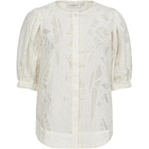 Copenhagen Muse, Feminine Blouse met Korte Mouwen en Verborgen Knoopsluiting Beige, Dames, Maat:M