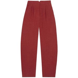 Cortana, Rode linnen hoge taille broek Rood, Dames, Maat:S