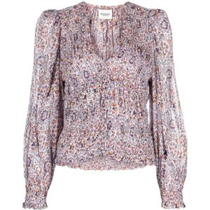 Isabel Marant Étoile, Blouses & Shirts, Dames, Rood, M, Bloemenprint zijden blouse