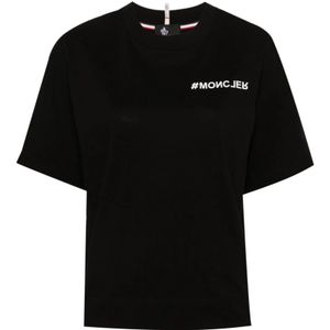 Moncler, Tops, Dames, Zwart, XS, Katoen, Zwart Logo T-shirt Lichtgewicht Jersey