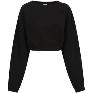 Saint Laurent, Sweatshirts & Hoodies, Dames, Zwart, L, Katoen, Zwarte Cropped Sweater