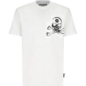 Philipp Plein, Tops, Heren, Wit, M, Katoen, Witte T-shirt met Logo Patch voor Heren