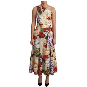 Dolce & Gabbana, Kleedjes, Dames, Veelkleurig, S, Bloemenprint Zijden Maxi Jurk