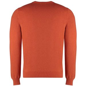 Malo, Truien, Heren, Oranje, XL, Cashmere blend pullover met geribbelde boorden