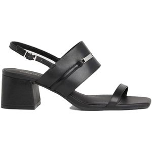 Calvin Klein, Schoenen, Dames, Zwart, 38 EU, Leer, Zwarte platte sandalen voor vrouwen