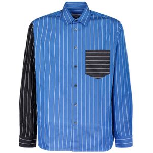 JW Anderson, Overhemden, Heren, Veelkleurig, S, Katoen, Blauw Zwart Patchwork Shirt