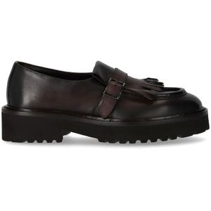 Doucal's, Schoenen, Dames, Bruin, 38 EU, Leer, Donkerbruine Loafer met Franje en Gesp