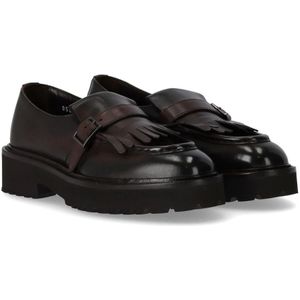 Doucal's, Schoenen, Dames, Bruin, 38 EU, Leer, Donkerbruine Loafer met Franje en Gesp