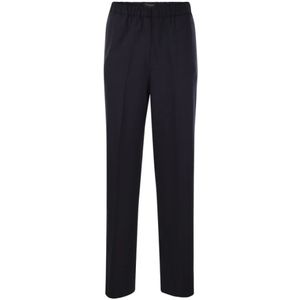 Fabiana Filippi, Broeken, Dames, Blauw, M, Wol, Blauwe Stretch Wollen Broek met Elastische Taille