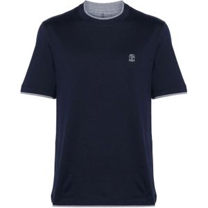 Brunello Cucinelli, T-shirts en Polos - Girocollo M/L Blauw, Heren, Maat:2XL
