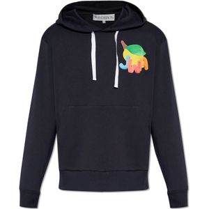 JW Anderson, Sweatshirts & Hoodies, Heren, Blauw, XL, Katoen, Bedrukte hoodie