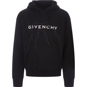 Givenchy, Sweatshirts & Hoodies, Heren, Zwart, M, Katoen, Zwarte Logo Print Hoodie Sweater