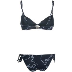 Emporio Armani, Badkleding, Dames, Blauw, S, Polyester, Blauwe Bikini met Wit Logo