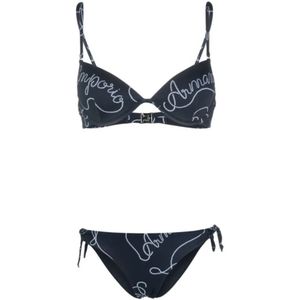 Emporio Armani, Badkleding, Dames, Blauw, S, Polyester, Blauwe Bikini met Wit Logo