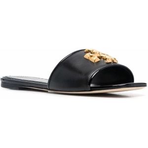 Tory Burch, Eleanor Leren Slides Zwart, Dames, Maat:38 EU