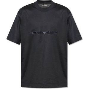 Emporio Armani, Tops, Heren, Zwart, M, Katoen, T-shirt met geborduurd logo