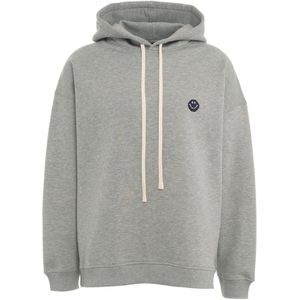 Joshua Sanders, Sweatshirts & Hoodies, Heren, Grijs, L, Katoen, Geborduurde Logo Hoodie, Logo Patch, Gemaakt in Italië