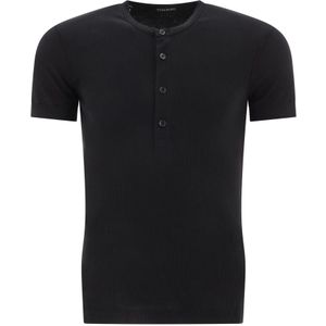Tom Ford, Henley T-Shirt met Lyocell Mix Zwart, Heren, Maat:L