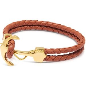 Nialaya, Men's Brown Leather Bracelet with Gold Anchor Bruin, Heren, Maat:L