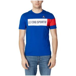 le coq sportif, Tops, Heren, Blauw, XL, Katoen, Short Sleeve Shirts
