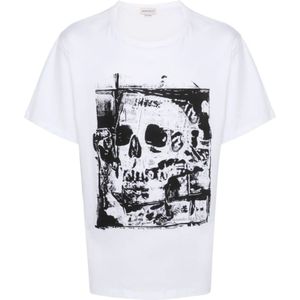Alexander McQueen, Tops, Heren, Wit, S, Grafisch Bedrukt T-shirt in Wit