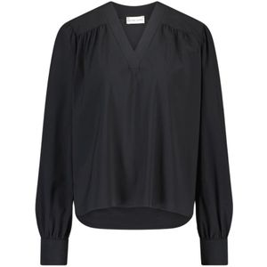 Jane Lushka, Stijlvolle Zwarte Jersey Blouse met Speels Patroon Zwart, Dames, Maat:XS