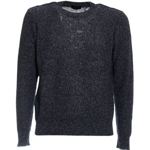 Roberto Collina, Truien, Heren, Grijs, M, Katoen, Blauw-Beige Mouliné Sweater Gebreide kleding