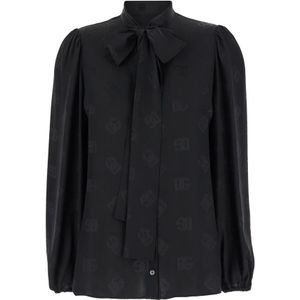 Dolce & Gabbana, Blouses & Shirts, Dames, Zwart, S, Zwarte DG Logo Blouse Shirt