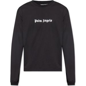 Palm Angels, Sweatshirts & Hoodies, Heren, Zwart, L, Katoen, T-shirt met logo