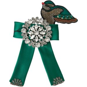 Dolce & Gabbana, Accessoires, Dames, Groen, ONE Size, Satijn, Kristal Satijn Vogel Haarklem