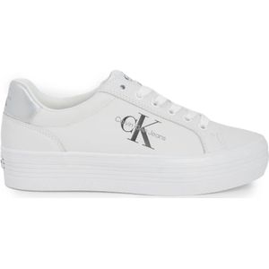 Calvin Klein, Schoenen, Dames, Grijs, 39 EU, Leer, Flatform Laceup Sneakers Herfst/Winter Collectie