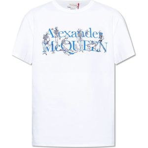 Alexander McQueen, Tops, Heren, Wit, M, Katoen, Bedrukt T-shirt