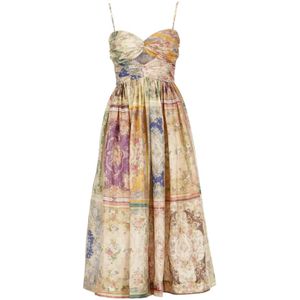 Zimmermann, Kleedjes, Dames, Veelkleurig, M, Bloemenprint zijden jurk met hartvormige halslijn