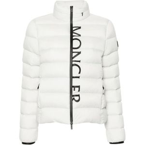 Moncler, Jassen, Dames, Wit, S, Logo Rits Puffer Jas Natuurlijk