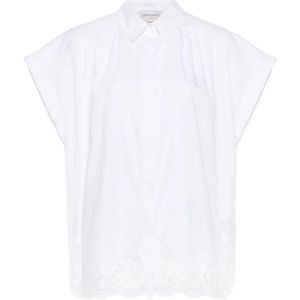 Ermanno Scervino, Witte Overhemd met Bloemenkant Wit, Dames, Maat:2XS