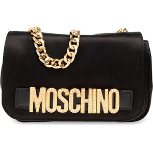 Moschino, Satijnen schoudertas Zwart, Dames, Maat:ONE Size