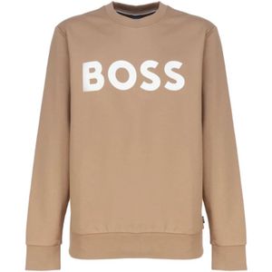Hugo Boss, Sweatshirts & Hoodies, Heren, Beige, M, Katoen, Klassieke Crewneck Sweatshirt