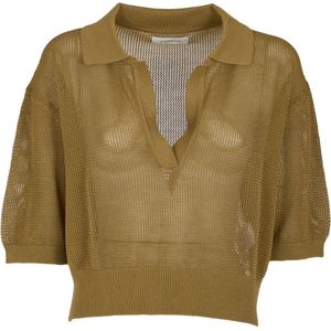 Laneus, Truien, Dames, Groen, S, Groene Polo Crop Sweater
