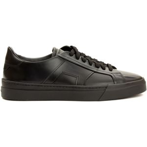 Santoni, Schoenen, Heren, Zwart, 42 EU, Leer, Dubbele Gesp Zwarte Sneaker