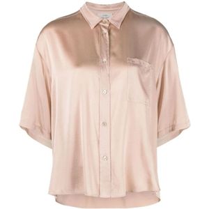 Forte Forte, Blouses & Shirts, Dames, Roze, L, Zijden Nude Korte Mouw Shirt