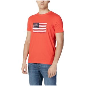 U.s. Polo Assn., Tops, Heren, Rood, M, Katoen, Rode Print Korte Mouw T-Shirt
