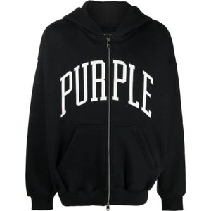 Purple Brand, Paarse Hoodie met Logo Print Zwart, Heren, Maat:L